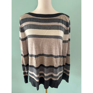 Talbots Striped Crew Neck Sweater - Black, Gray, Cream
